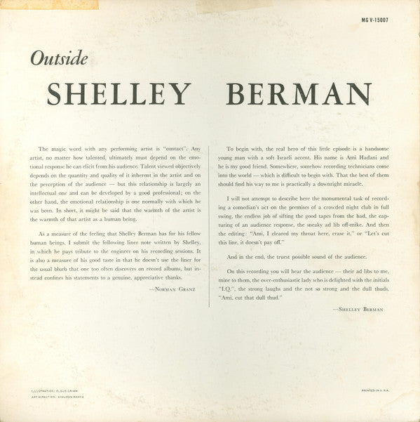 Shelley Berman : Outside Shelley Berman (LP, Album, Mono)