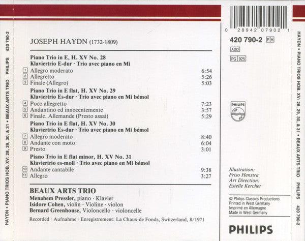 Joseph Haydn, Beaux Arts Trio : Piano Trios Hob. XV: 28, 29, 30 & 31 (CD, Album)