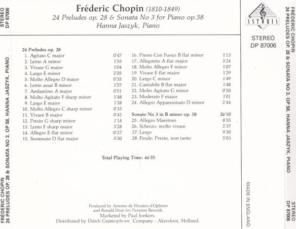Frédéric Chopin – Hanna Jaszyk : 24 Préludes Op. 28, Sonata No. 3 Op 58 (CD)