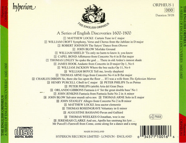 Various : The English Orpheus (A Series Of English Discoveries, 1600-1800) (CD, Comp)