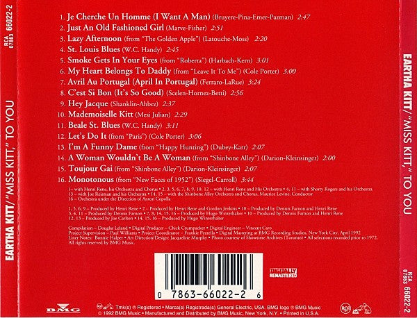 Eartha Kitt : "Miss Kitt," To You (CD, Comp)