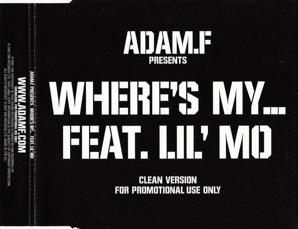 Adam F Feat. Lil' Mo : Where's My... (CD, Single, Promo)