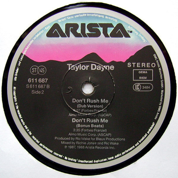 Taylor Dayne : Don't Rush Me (12", Maxi)