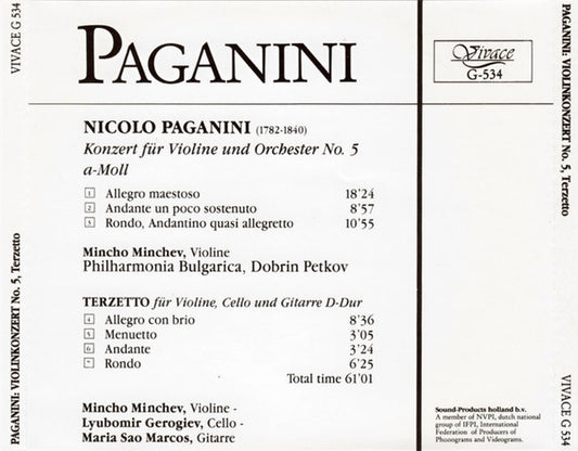 Niccolò Paganini, Mincho Minchev, Philharmonia Bulgarica, Dobrin Petkov : Violinkonzert No. 5 - Terzetto Für Gitarre, Violine Und Cello (CD)