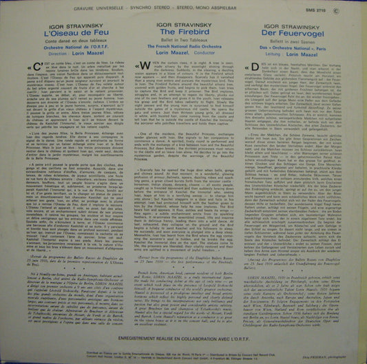 Igor Stravinsky / Orchestre National De France Conducted By Lorin Maazel : The Firebird (Ballet In Two Tableaux) (LP)