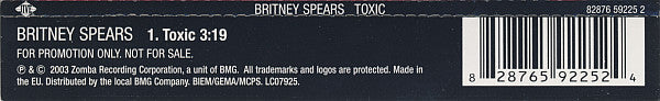 Britney Spears : Toxic (CD, Single, Promo)