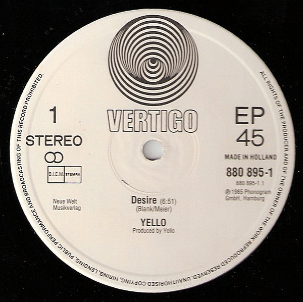 Yello : Desire (Long Version) (12", EP)