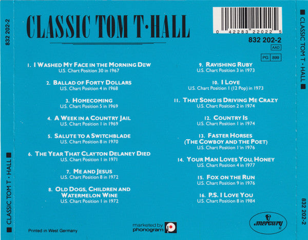 Tom T. Hall : Classic Tom T. Hall - A collection of his finest songs (CD, Comp)