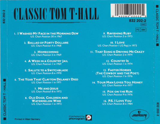 Tom T. Hall : Classic Tom T. Hall - A collection of his finest songs (CD, Comp)