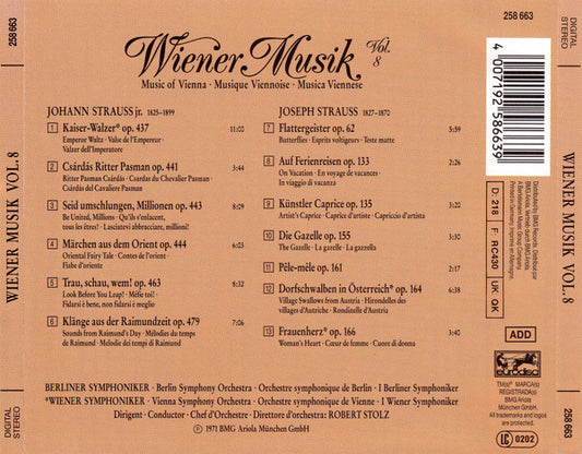 Robert Stolz, Johann Strauss Jr., Josef Strauß : Wiener Musik Vol. 8 (CD, RE)