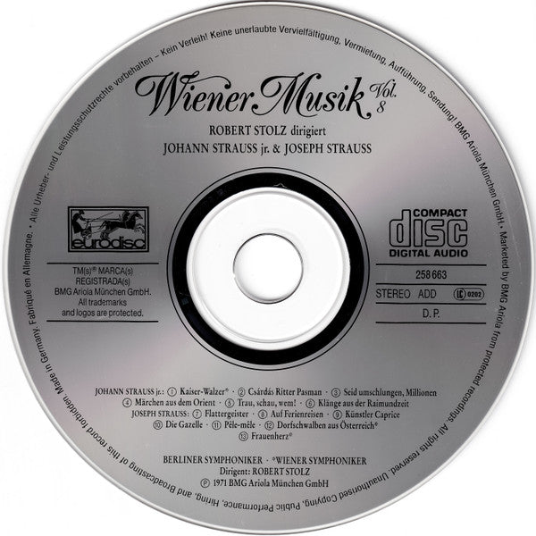 Robert Stolz, Johann Strauss Jr., Josef Strauß : Wiener Musik Vol. 8 (CD, RE)