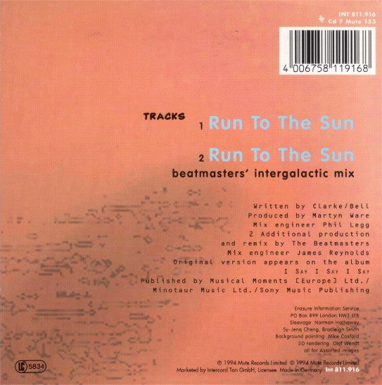 Erasure : Run To The Sun (CD, Single, Car)