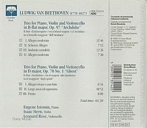 Ludwig van Beethoven  / Eugene Istomin  • Isaac Stern  • Leonard Rose : Piano Trios Op. 70 No. 1 “Ghost” • Op. 97 “Archduke” (CD)