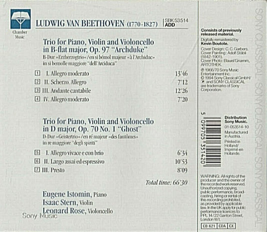 Ludwig van Beethoven  / Eugene Istomin  • Isaac Stern  • Leonard Rose : Piano Trios Op. 70 No. 1 “Ghost” • Op. 97 “Archduke” (CD)