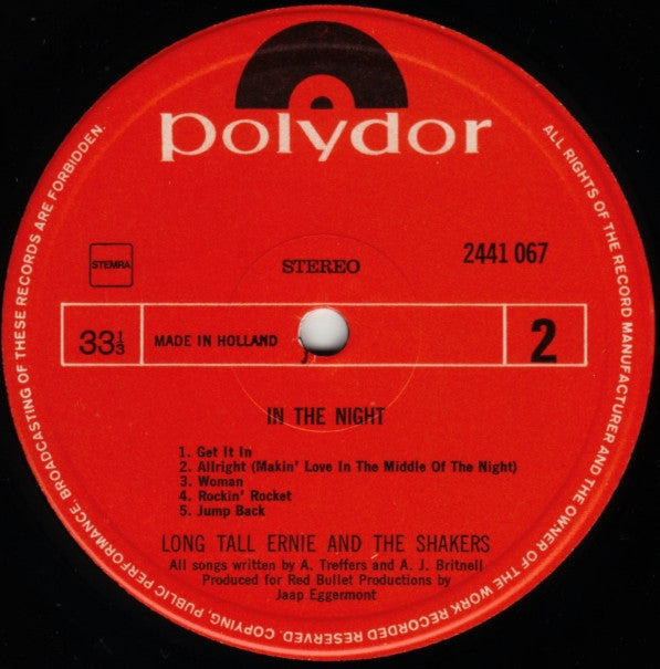 Long Tall Ernie And The Shakers : In The Night (LP, Album)