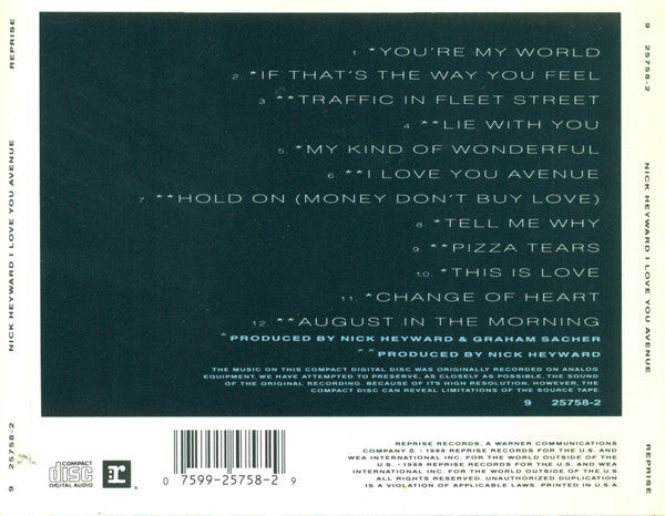 Nick Heyward : I Love You Avenue (CD, Album)