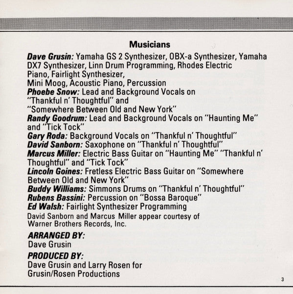 Dave Grusin : Night-Lines (CD, Album)