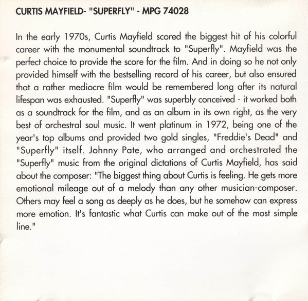 Curtis Mayfield : Super Fly (CD, Album, RE)