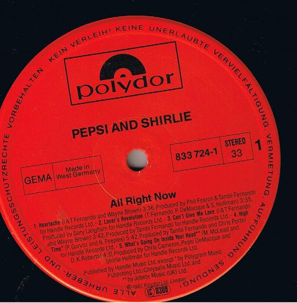 Pepsi & Shirlie : All Right Now (LP, Album)