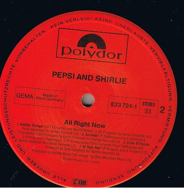 Pepsi & Shirlie : All Right Now (LP, Album)