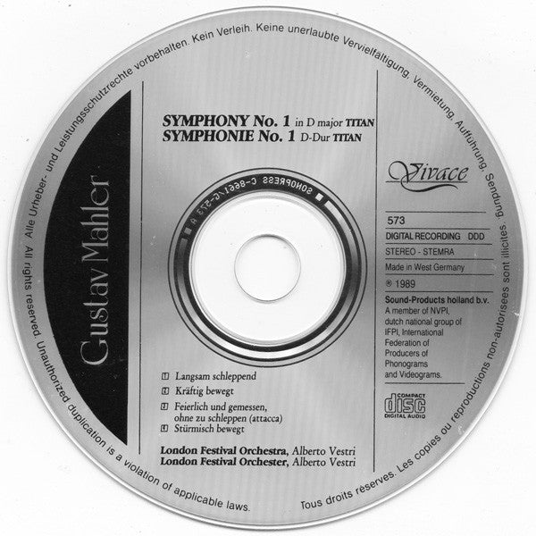 Gustav Mahler - London Festival Orchestra (2), Alberto Vestri : Symphony No. 1 "Titan" (CD, Album, RE)