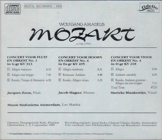 Wolfgang Amadeus Mozart, Marieke Blankestijn, Jacques Zoon, Jacob Slagter, Nieuw Sinfonietta Amsterdam, Lev Markiz : Vioolconcert No. 4 / Fluitconcert No. 1 / Hoornconcert No. 4  (CD)