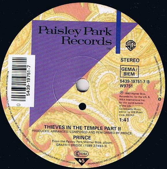 Prince : Thieves In The Temple (7", Single, Sma)