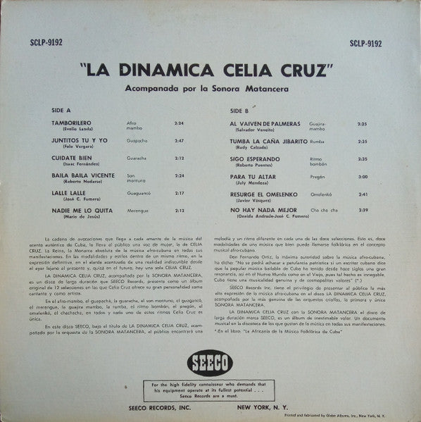 Celia Cruz Con La Sonora Matancera : La Dinamica! (LP, Album)