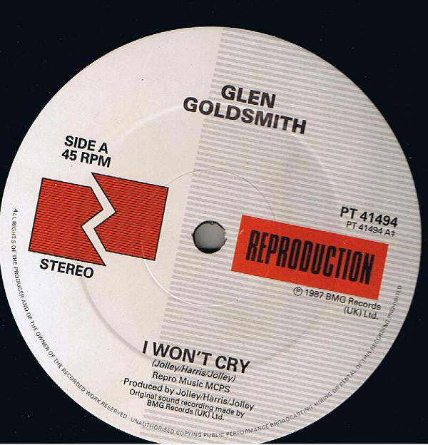 Glen Goldsmith : I Won't Cry (12", Single)