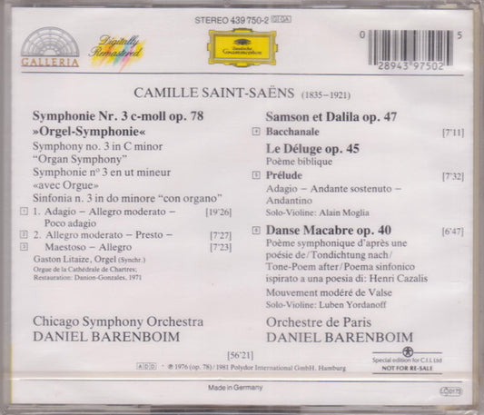 Camille Saint-Saëns, Chicago Symphony Orchestra, Orchestre De Paris, Daniel Barenboim : Symphony Nr. 3 »Orgel-Symphonie« (CD, Comp, RM, S/Edition)