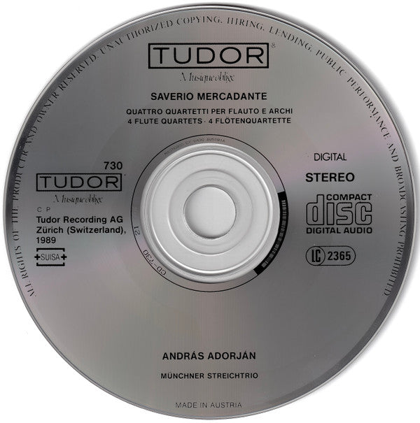 András Adorján, Münchner StreichTrio : Saverio Mercadante Quartetti Per Flauto (CD)