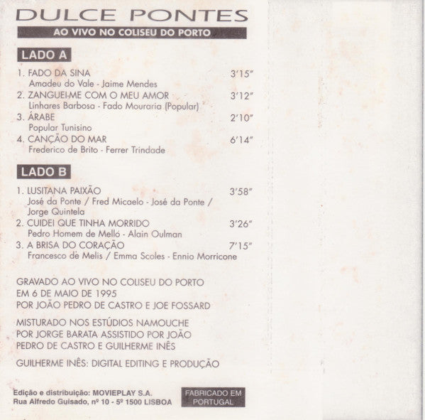 Dulce Pontes : Ao Vivo No Coliseu Do Porto (Cass, S/Edition)