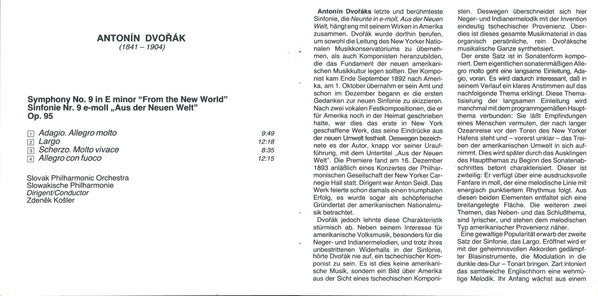 Antonín Dvořák, Slovak Philharmonic Orchestra, Zdeněk Košler : Symphony Nr. 9 In E Minor, From The New World (CD, Album)