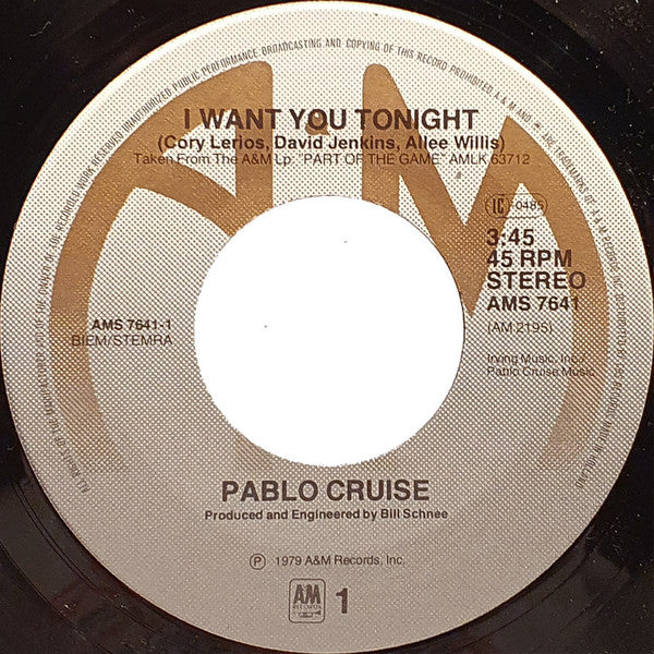 Pablo Cruise : I Want You Tonight (7", Single)