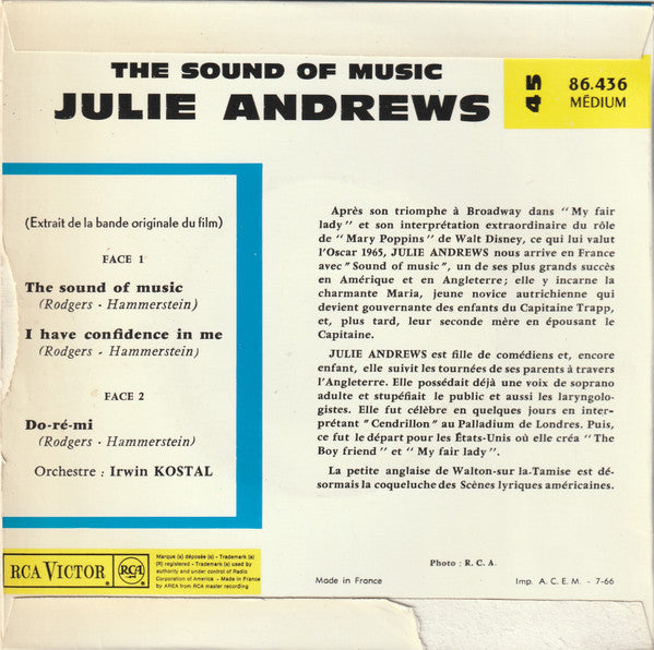 Julie Andrews : The Sound Of Music (7", EP, Mono)