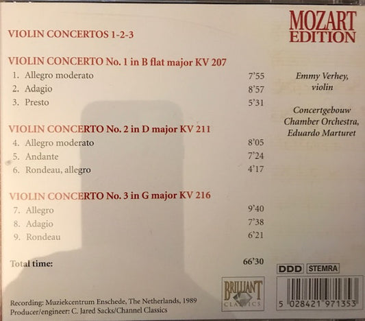 Wolfgang Amadeus Mozart : Violin Concertos Nos 1-2-3 (CD)