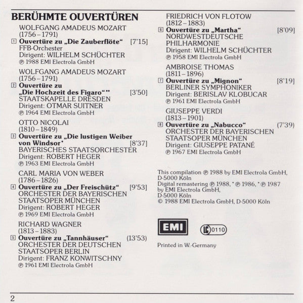 Various : Berühmte Ouvertüren (CD, Comp, RM)