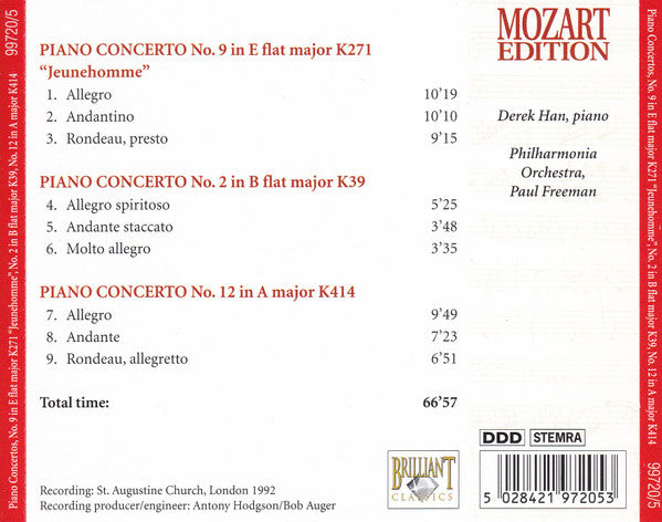 Wolfgang Amadeus Mozart : Piano Concertos No. 9 In E Flat Major K271 "Jeunehomme" / No. 2 In B Flat Major K39 / No. 12 In A Major K414 (CD)