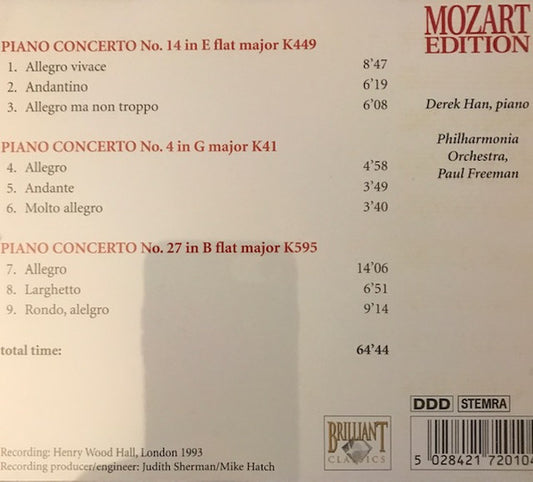 Wolfgang Amadeus Mozart : Piano Concertos No. 14 In E Flat Major KV449 / No. 4 In G Major K41 / No. 27 In B Flat Major K595 (CD)