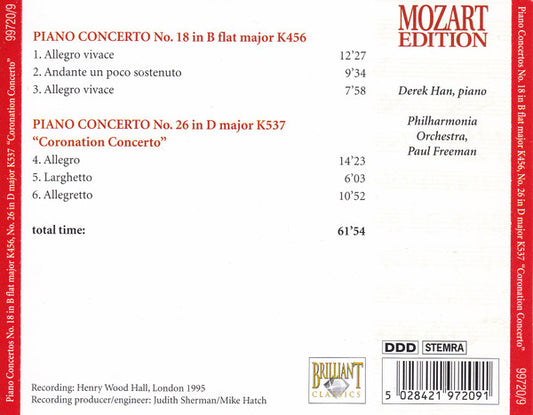 Wolfgang Amadeus Mozart : Piano Concertos No. 18 In B Flat Major K456 / No. 26 In D Major K537 "Coronation Concerto" (CD)