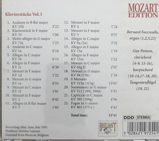 Wolfgang Amadeus Mozart : Klavierstücke Vol. I (CD)