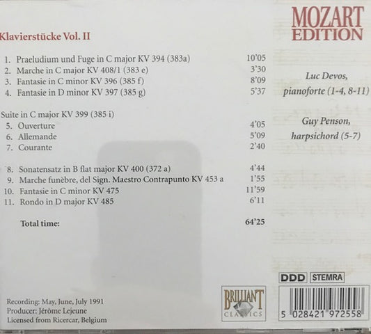 Wolfgang Amadeus Mozart : Klavierstücke Vol. II (CD)