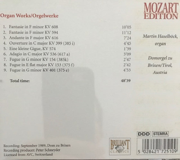 Wolfgang Amadeus Mozart : Organ Works Orgelwerke (CD)