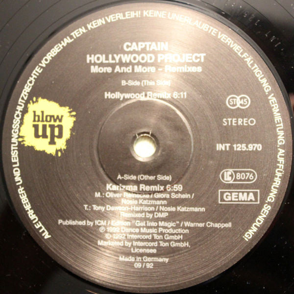 Captain Hollywood Project : More And More (Remixes) (12")
