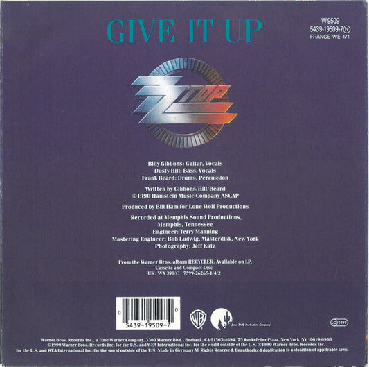 ZZ Top : Give It Up (7", Single, Sma)