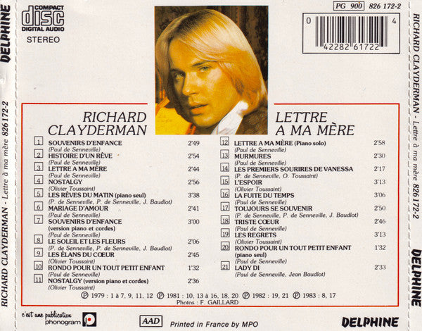 Richard Clayderman : Lettre À Ma Mère (CD, Comp)