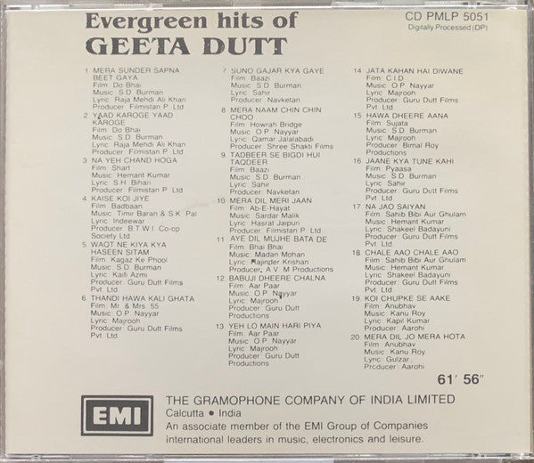 Geeta Dutt : Evergreen Hits Of Geeta Dutt (CD, Comp)