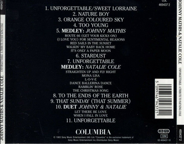 Johnny Mathis With Special Guest Natalie Cole : Unforgettable: A Musical Tribute To Nat King Cole (CD, Album, RE)