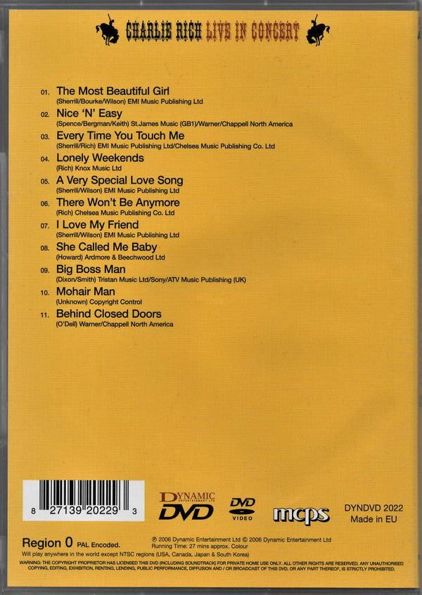 Charlie Rich : Live In Concert (DVD-V, PAL)