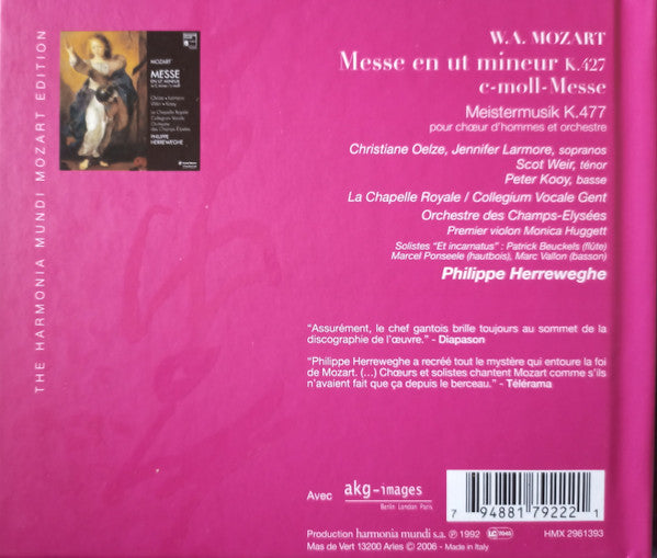 Wolfgang Amadeus Mozart / Christiane Oelze, Jennifer Larmore, Scot Weir, Peter Kooij, La Chapelle Royale, Collegium Vocale, Orchestre Des Champs Elysées, Philippe Herreweghe : Messe En Ut Mineur (CD, Album, Car)